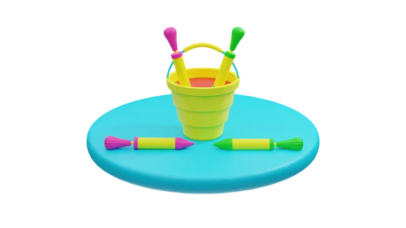 Holi bucket with water gun  3D Icon