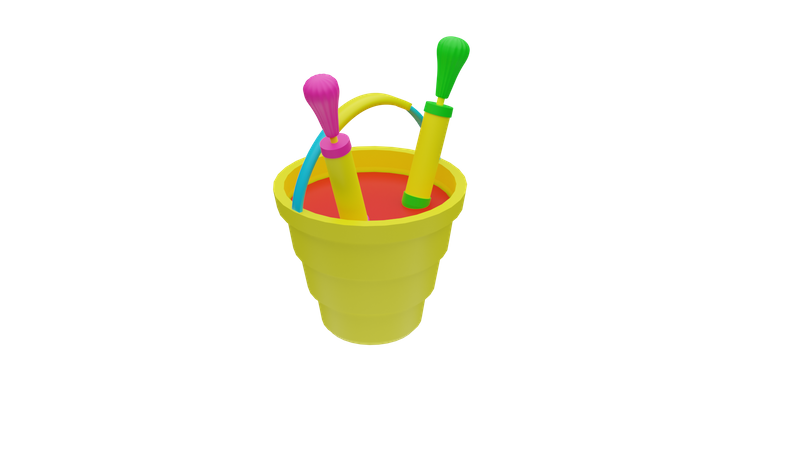 Holi color bucket with water gun  3D Icon