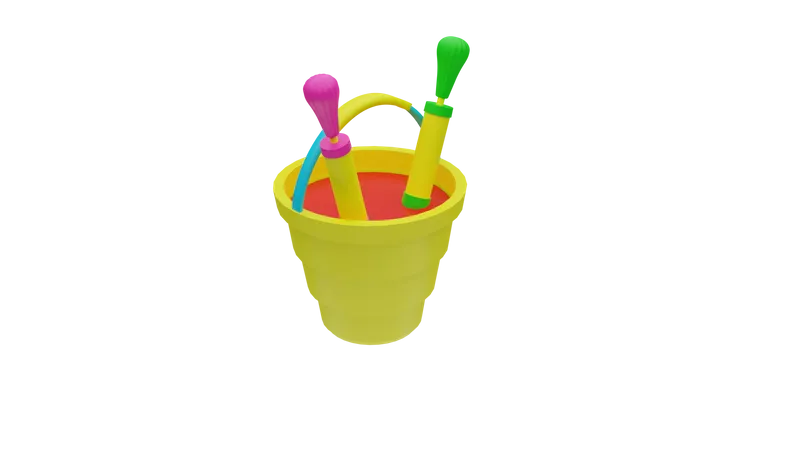 Holi color bucket with water gun 3D Icon