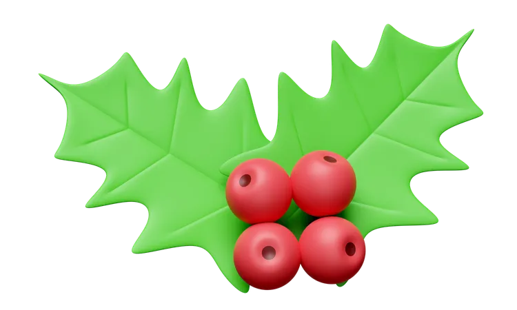 Holly Berry Leaves Isolated Merry Christmas And Happy New Year 3 D Render Illustration 3D Illustration