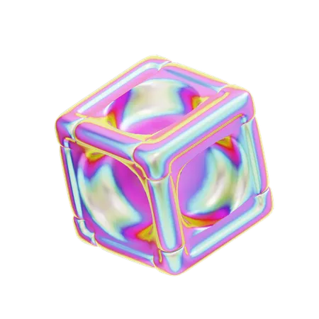 3 D Rendering Hologram Geometric Cube Round 3D Icon
