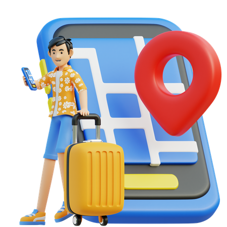 Hombre abre la aplicación mientras busca la ubicación  3D Icon