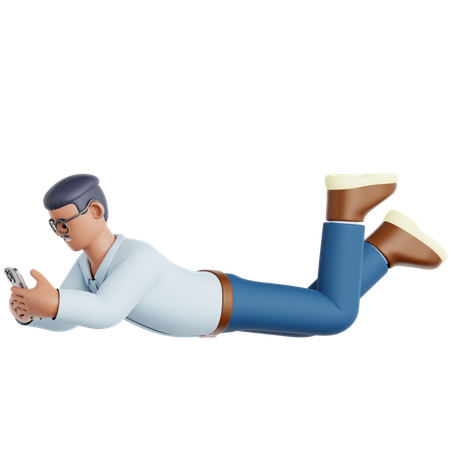 Hombre acostado y usando un teléfono inteligente  3D Icon