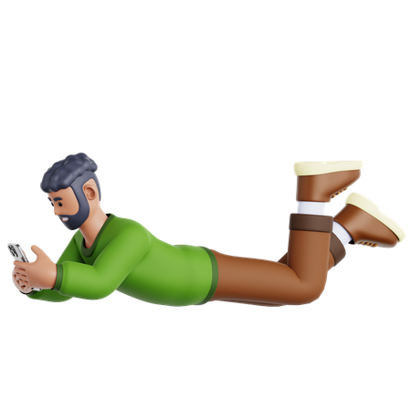 Hombre acostado y usando un teléfono inteligente  3D Icon