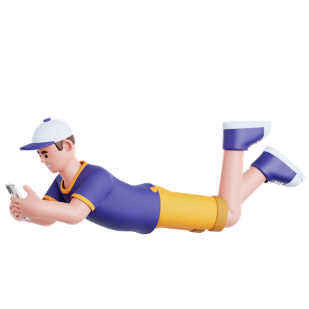 Hombre acostado y usando un teléfono inteligente  3D Icon