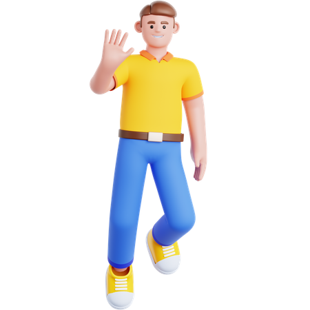 Hombre agitando la mano mientras flota  3D Illustration