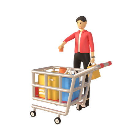 Hombre añadido al carrito de artículos  3D Illustration