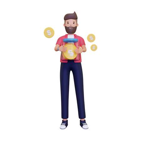 Hombre ahorrando dinero  3D Illustration