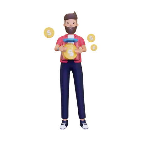 Hombre ahorrando dinero  3D Illustration