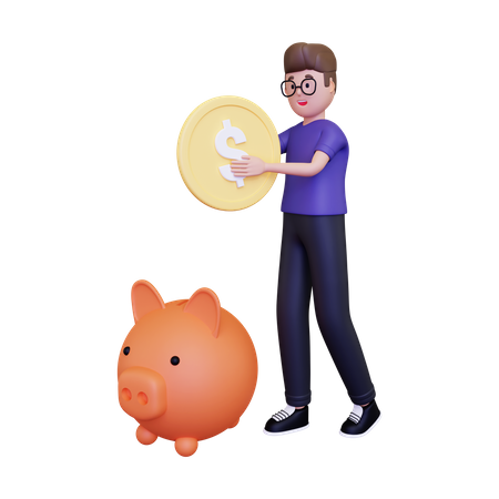 Hombre ahorrando dinero  3D Illustration