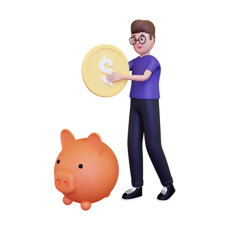 Hombre ahorrando dinero  3D Illustration