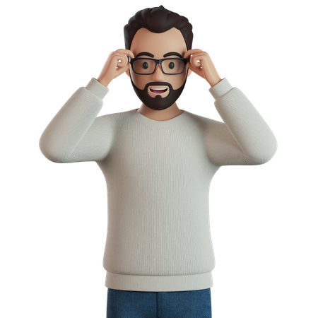 Hombre ajustando gafas con las manos  3D Illustration