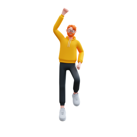 Hombre alegre con capucha saltando  3D Icon