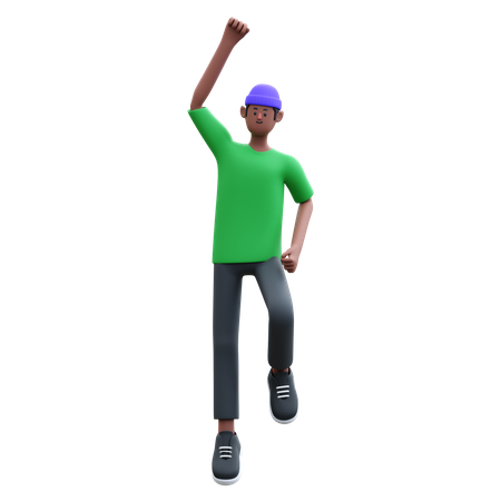 Hombre alegre saltando  3D Illustration
