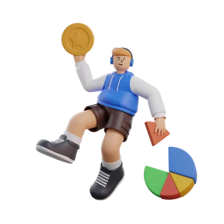 Hombre apilando monedas  3D Illustration