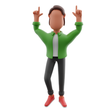 Hombre apuntando hacia arriba  3D Illustration