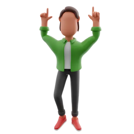 Hombre apuntando hacia arriba  3D Illustration