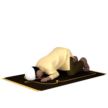 Hombre árabe en pose Sujood  3D Illustration