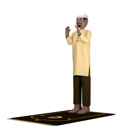 Hombre árabe en pose Takbir  3D Illustration