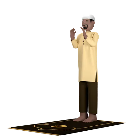 Hombre árabe en pose Takbir  3D Illustration