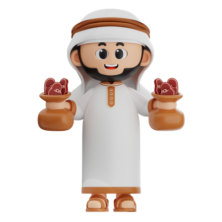 Hombre árabe que lleva un saco de carne  3D Icon