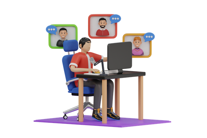 Hombre asistiendo a una reunión en línea  3D Illustration