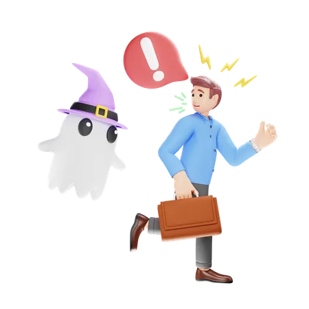 Hombre asustado huyendo del fantasma  3D Illustration