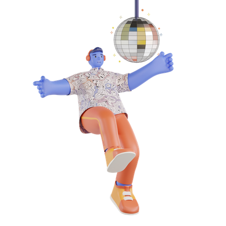 Hombre bailando bajo las luces de la discoteca.  3D Illustration