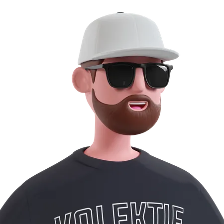 Hombre de barba con gafas  3D Icon