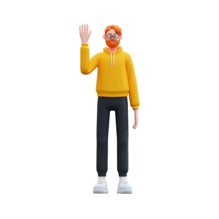 Hombre de barba de pie mientras agita la mano  3D Illustration