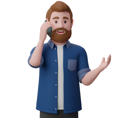 El hombre de la barba está hablando por teléfono  3D Illustration