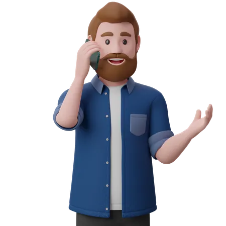 El hombre de la barba está hablando por teléfono  3D Illustration