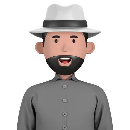 Hombre barbudo con sombrero  3D Icon