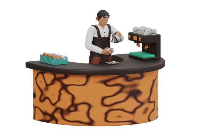 Barista masculino haciendo café  3D Illustration