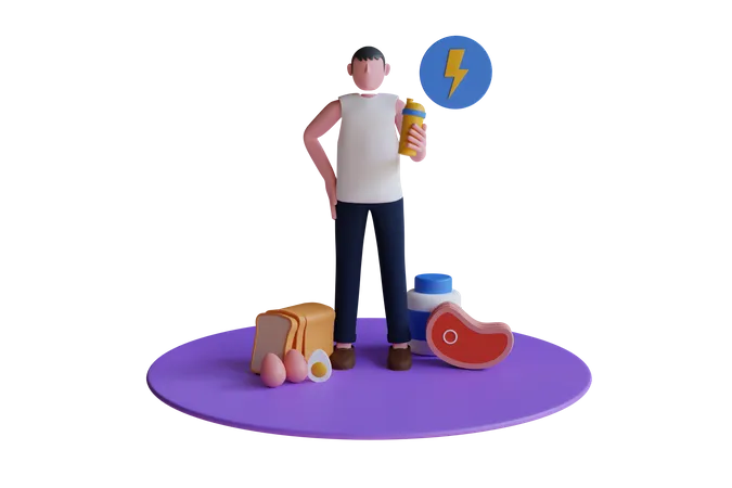 Comida Sana Alimentacion Limpia Dieta Perdida De Peso Nutricion Concepto De Ingredientes Hombre Comiendo Comida Sana Representacion 3 D 3D Illustration