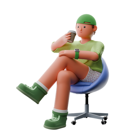 Hombre tomando café  3D Illustration