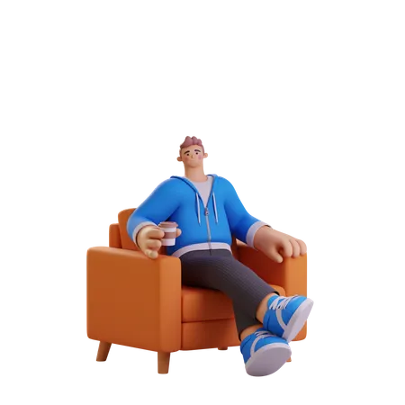 Hombre tomando café  3D Illustration