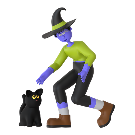Hombre Brujo Jugando Con Gato Negro  3D Icon