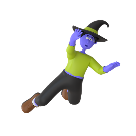 Hombre Brujo Saltando De Casa Encantada  3D Illustration