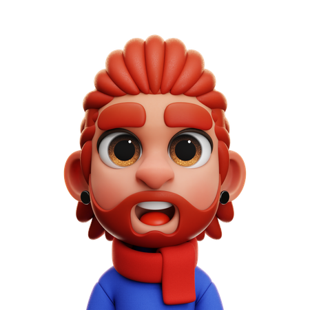 HOMBRE CABELLO LARGO CON BUFANDA ROJA  3D Icon