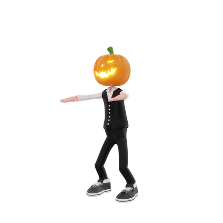 Hombre calabaza asustando a la gente  3D Illustration