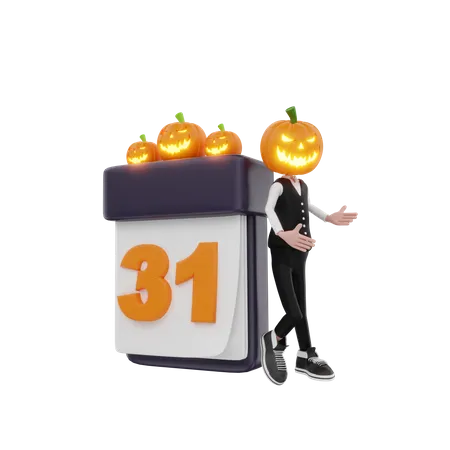 Hombre calabaza con calendario  3D Illustration