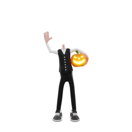 Hombre calabaza con la cabeza en la mano  3D Illustration