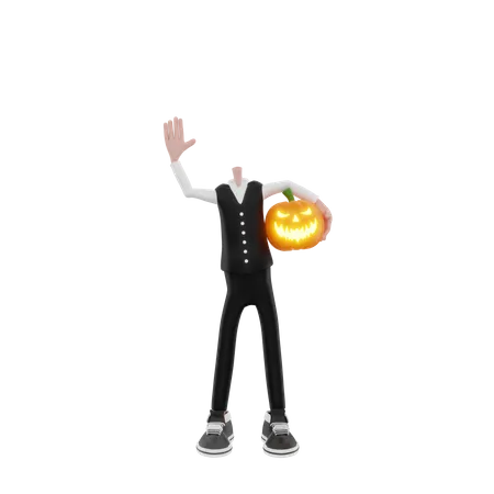 Hombre calabaza con la cabeza en la mano  3D Illustration