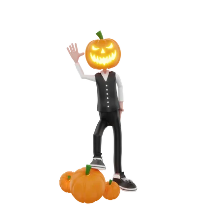 Hombre calabaza renunciando a la mano  3D Illustration