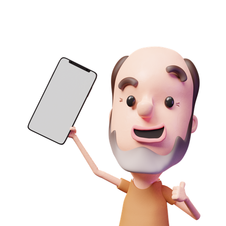 Hombre Calvo mostrando la pantalla del móvil 3D Icon