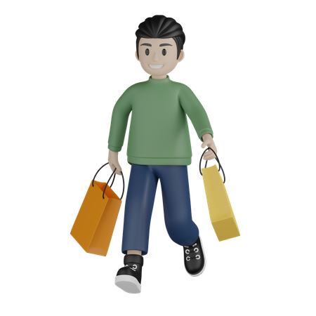 Hombre caminando con bolsas de compras  3D Illustration