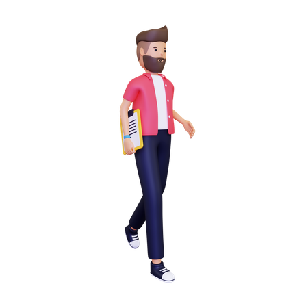 Hombre caminando con notas  3D Illustration