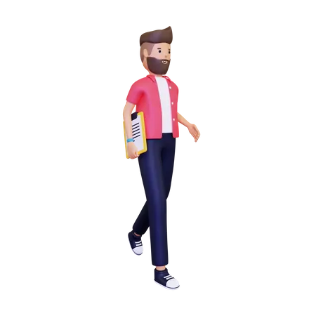 Hombre caminando con notas  3D Illustration