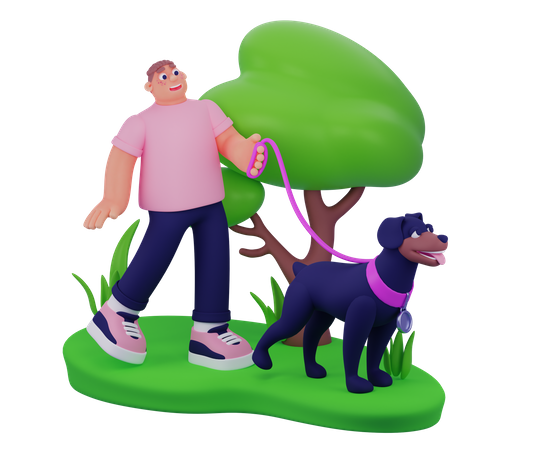 Hombre caminando con perro  3D Icon